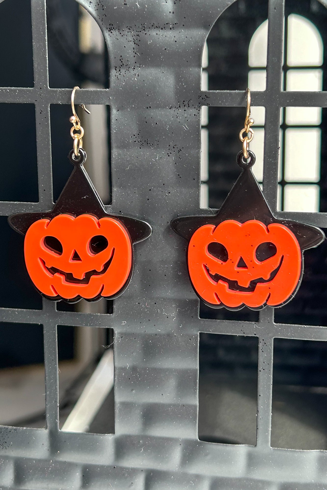 If The Broom Fits Witchy Jack O Lantern Earrings (Orange) - NanaMacs