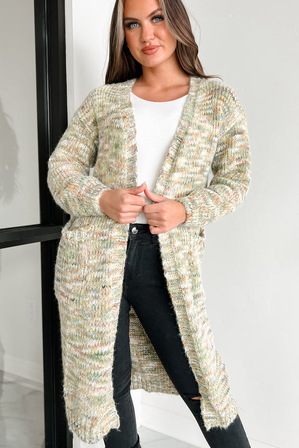 Lost In A Novel Open Front Multi-Colored Cardigan (Olive Multi) - NanaMacs