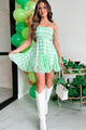 Leonie Cut-Out Smocked Gingham Mini Dress (Green) - NanaMacs
