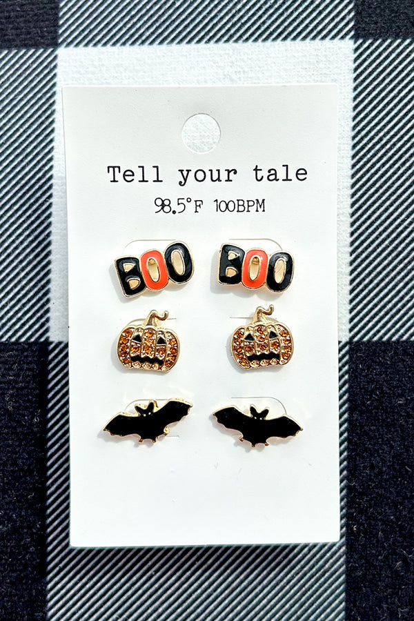 No Tricks, Just Treats Halloween Theme Earring 3-Pack (Gold) - NanaMacs