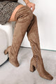 Pay Close Attention Faux Suede Thigh High Boots (Taupe) - NanaMacs