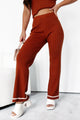 Crisp Leaves Ribbed Knit Straight Leg Pant (Rust) - NanaMacs