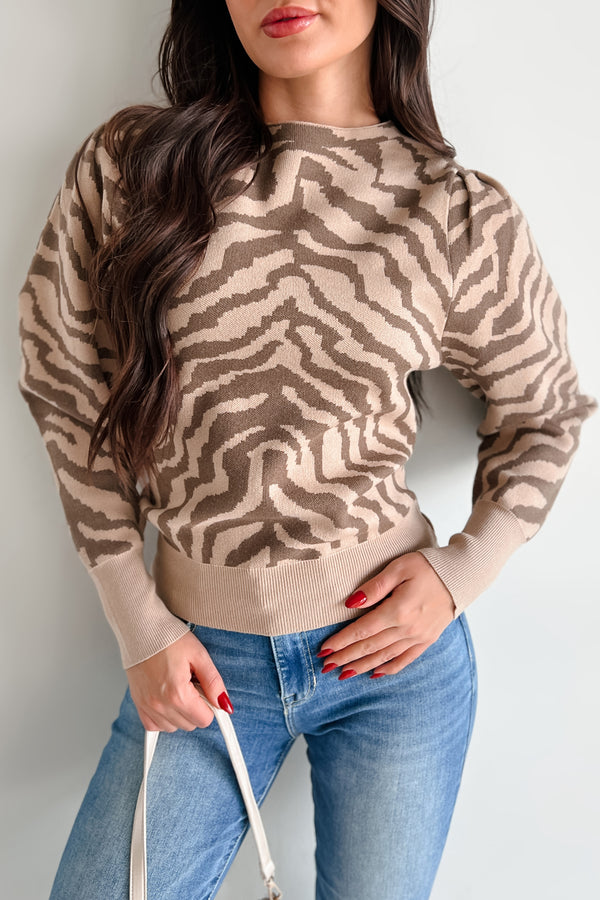 Gone To Far Animal Print Sweater (Beige/Olive) - NanaMacs