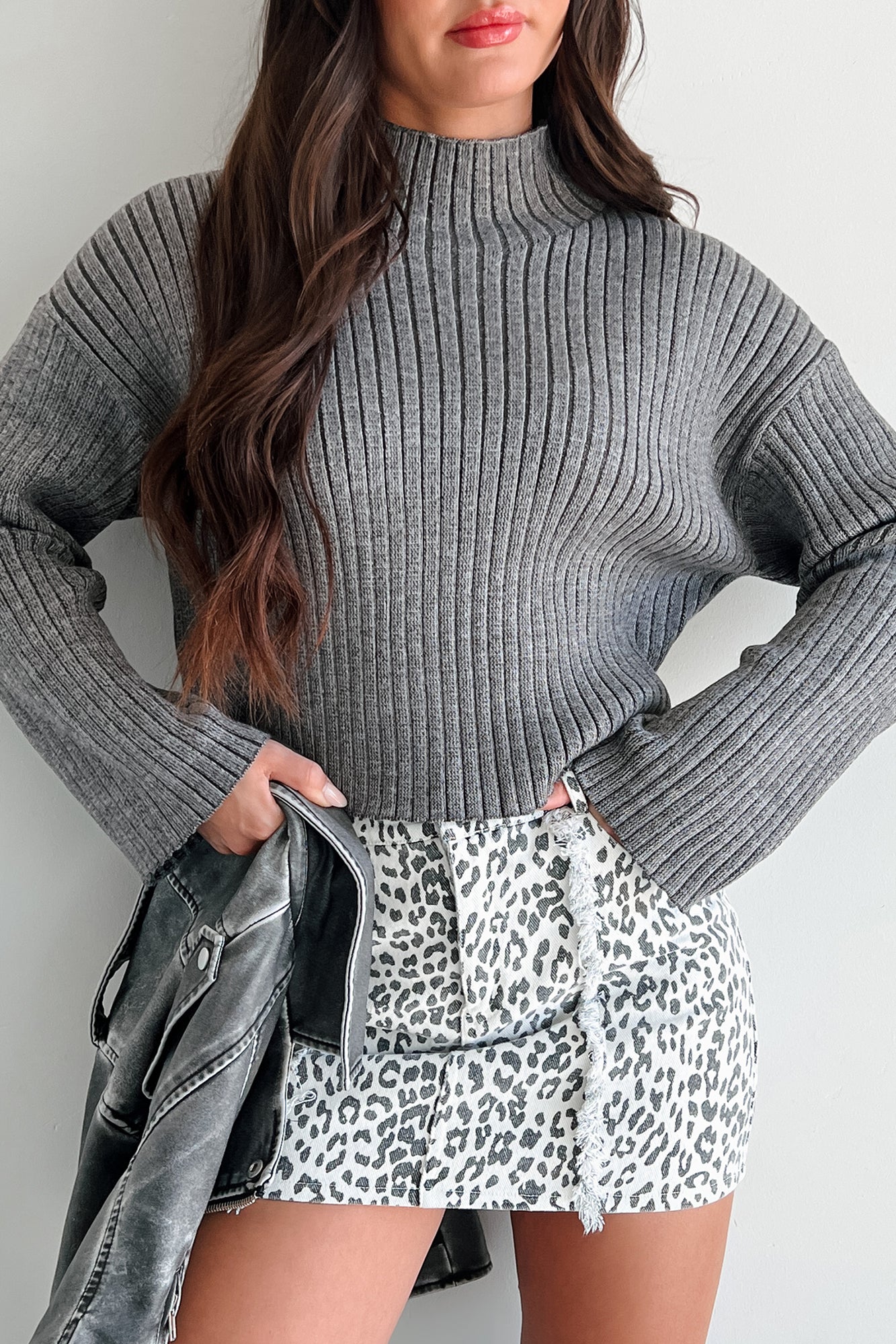 Mostly Amused Mock Neck Sweater (Charcoal)