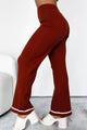 Crisp Leaves Ribbed Knit Straight Leg Pant (Rust) - NanaMacs