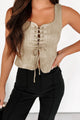 Style Disruptor Faux Suede Lace-Up Top (Olive) - NanaMacs