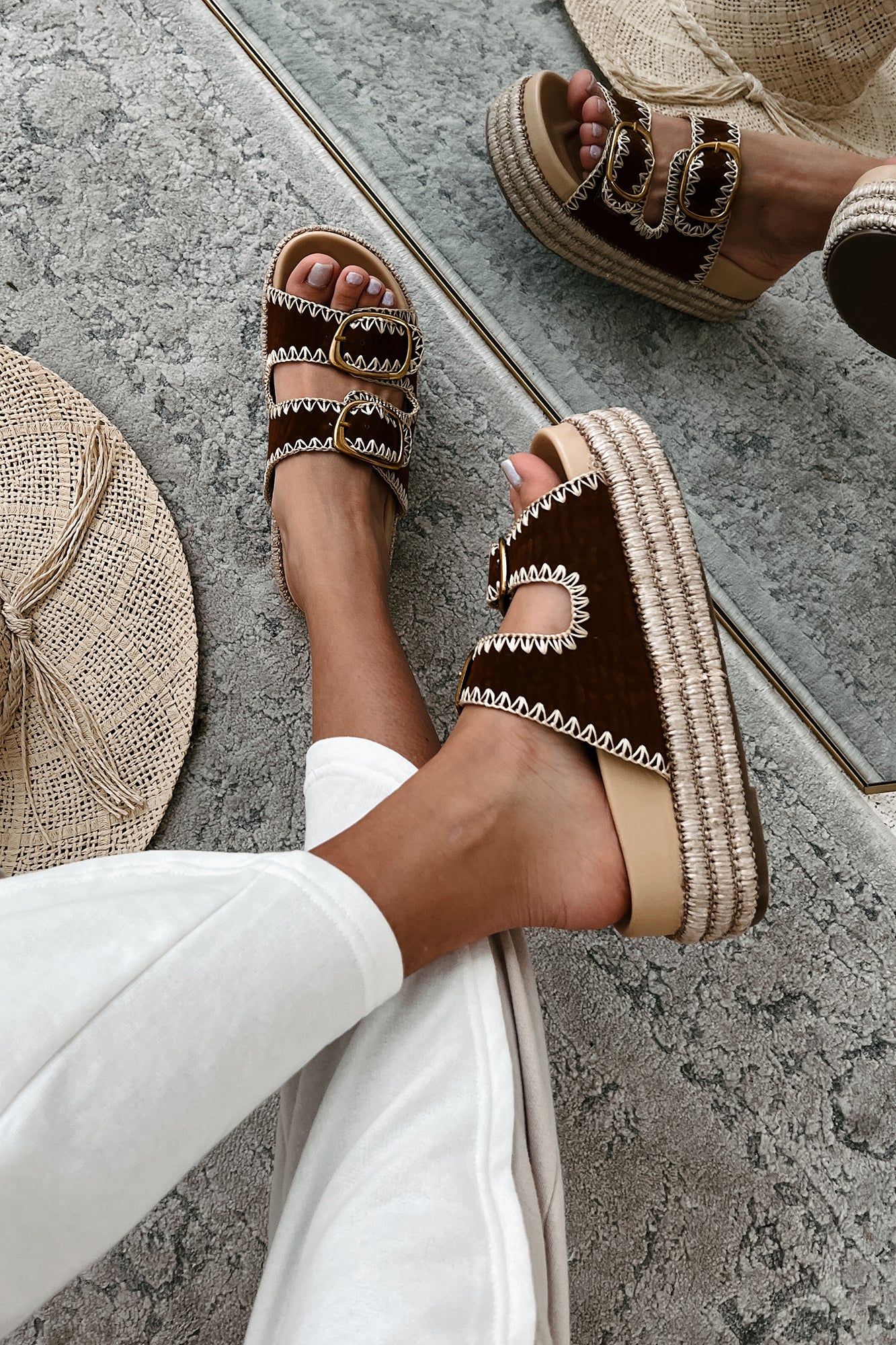 Cabo Casual Double Strap Platform Sandals (Brown) - NanaMacs