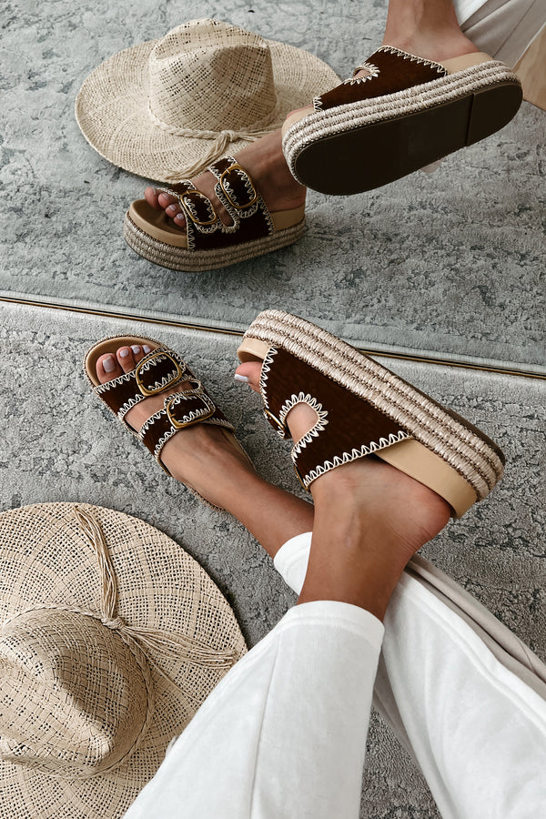 Cabo Casual Double Strap Platform Sandals (Brown) - NanaMacs