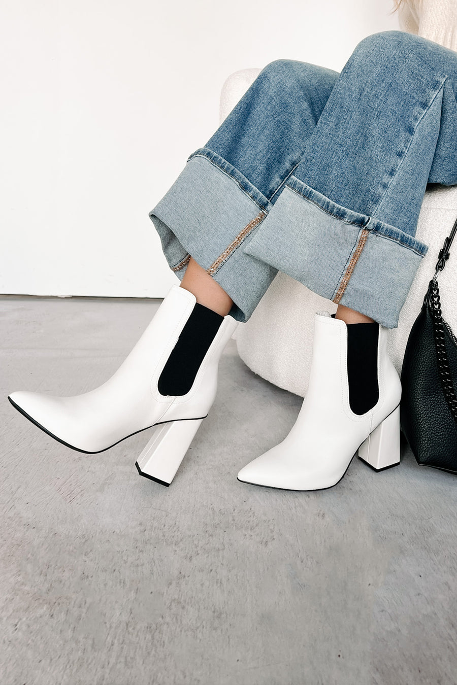 Side Stepping The Issue Pointed Toe Booties (White) - NanaMacs