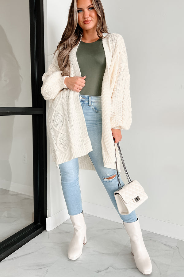 Dangerously Cozy Cable Knit Longline Cardigan (Cream) - NanaMacs