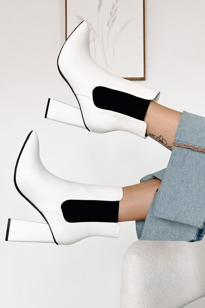 Side Stepping The Issue Pointed Toe Booties (White) - NanaMacs