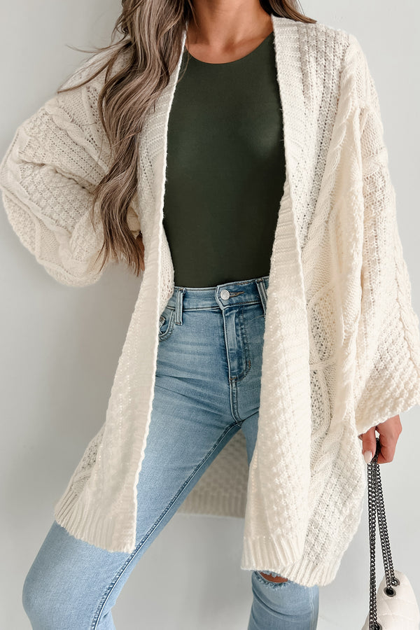 Dangerously Cozy Cable Knit Longline Cardigan (Cream) - NanaMacs