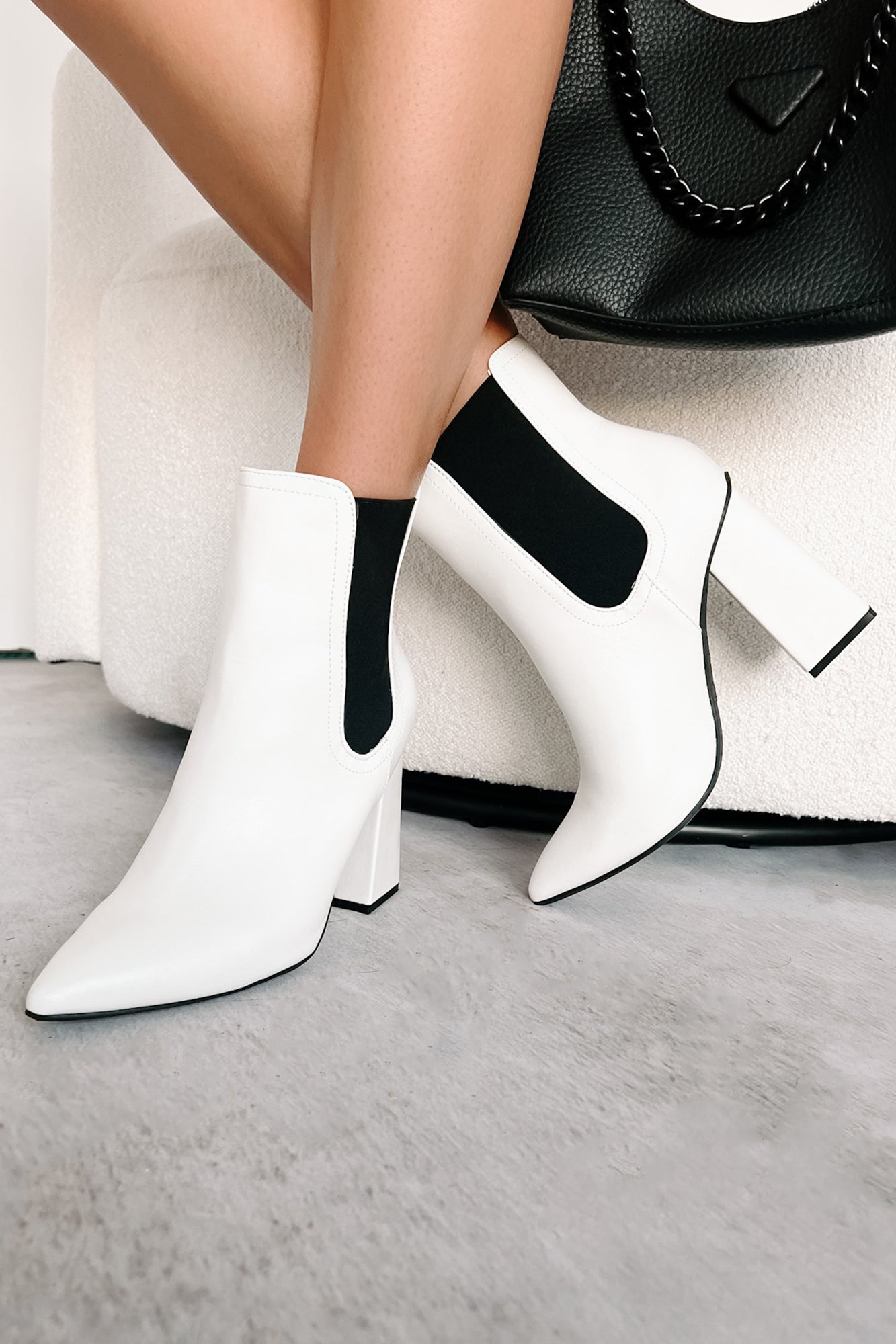 Side Stepping The Issue Pointed Toe Booties (White) - NanaMacs