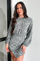 Little Miss Bossy Asymmetric Mini Dress (Grey Leopard) - NanaMacs