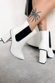 Side Stepping The Issue Pointed Toe Booties (White) - NanaMacs