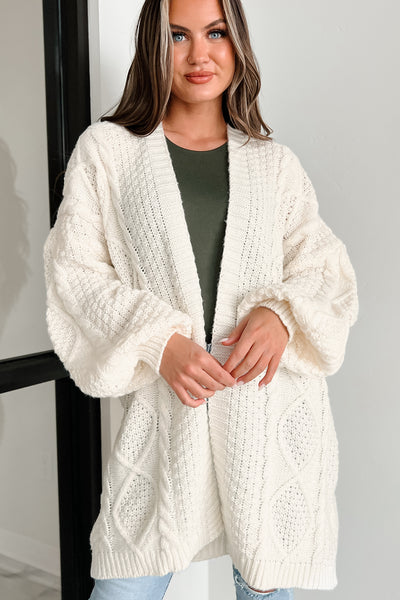 Dangerously Cozy Cable Knit Longline Cardigan (Cream) - NanaMacs