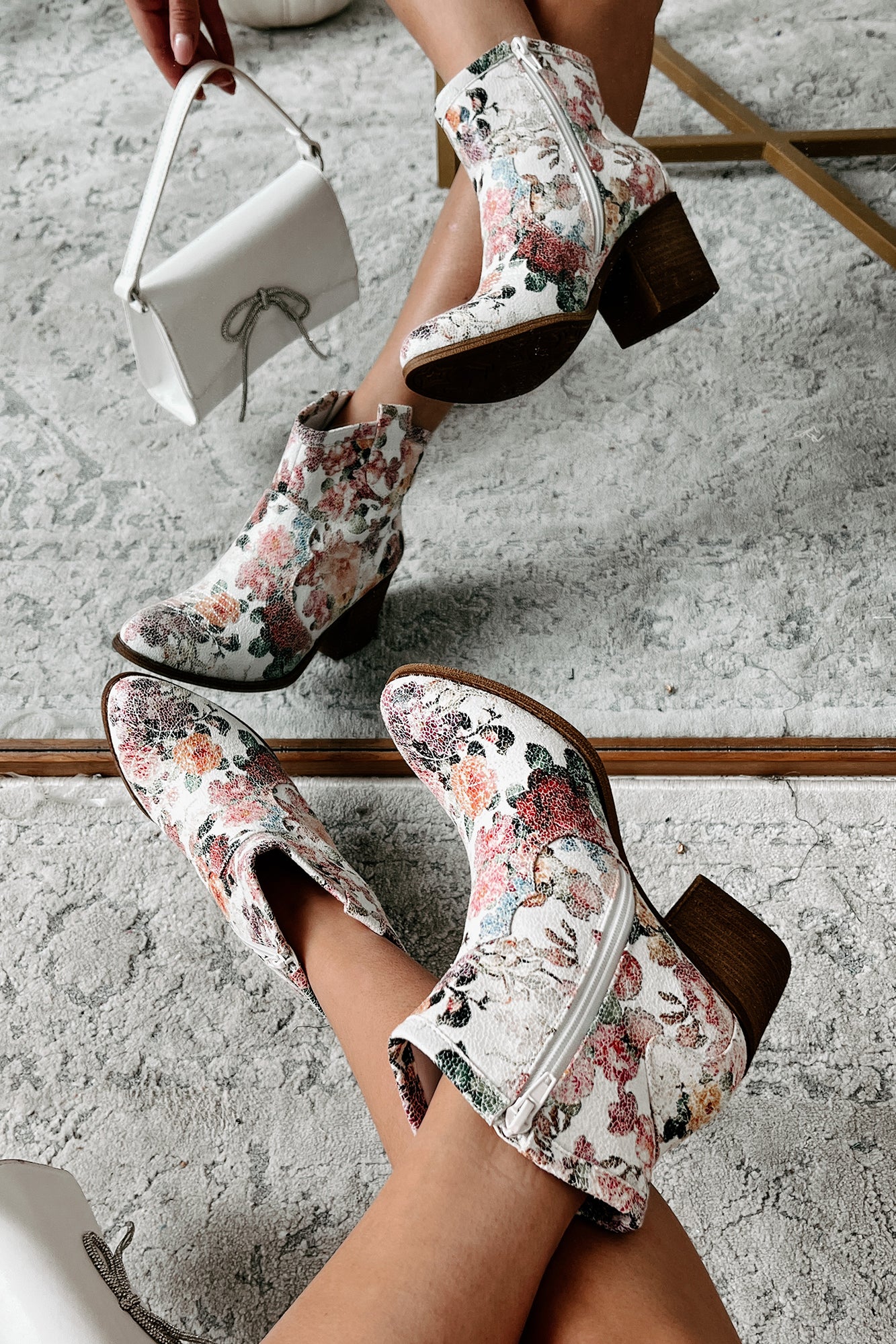 Wild Hearts Floral Western Booties (White/Floral) - NanaMacs