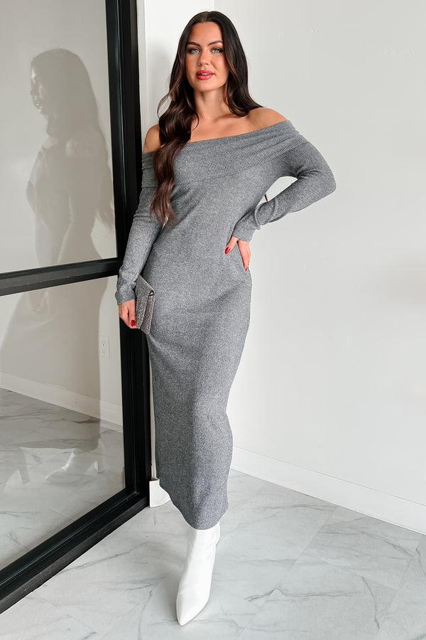 Tanya Off The Shoulder Sweater Maxi Dress (Heather Grey) - NanaMacs