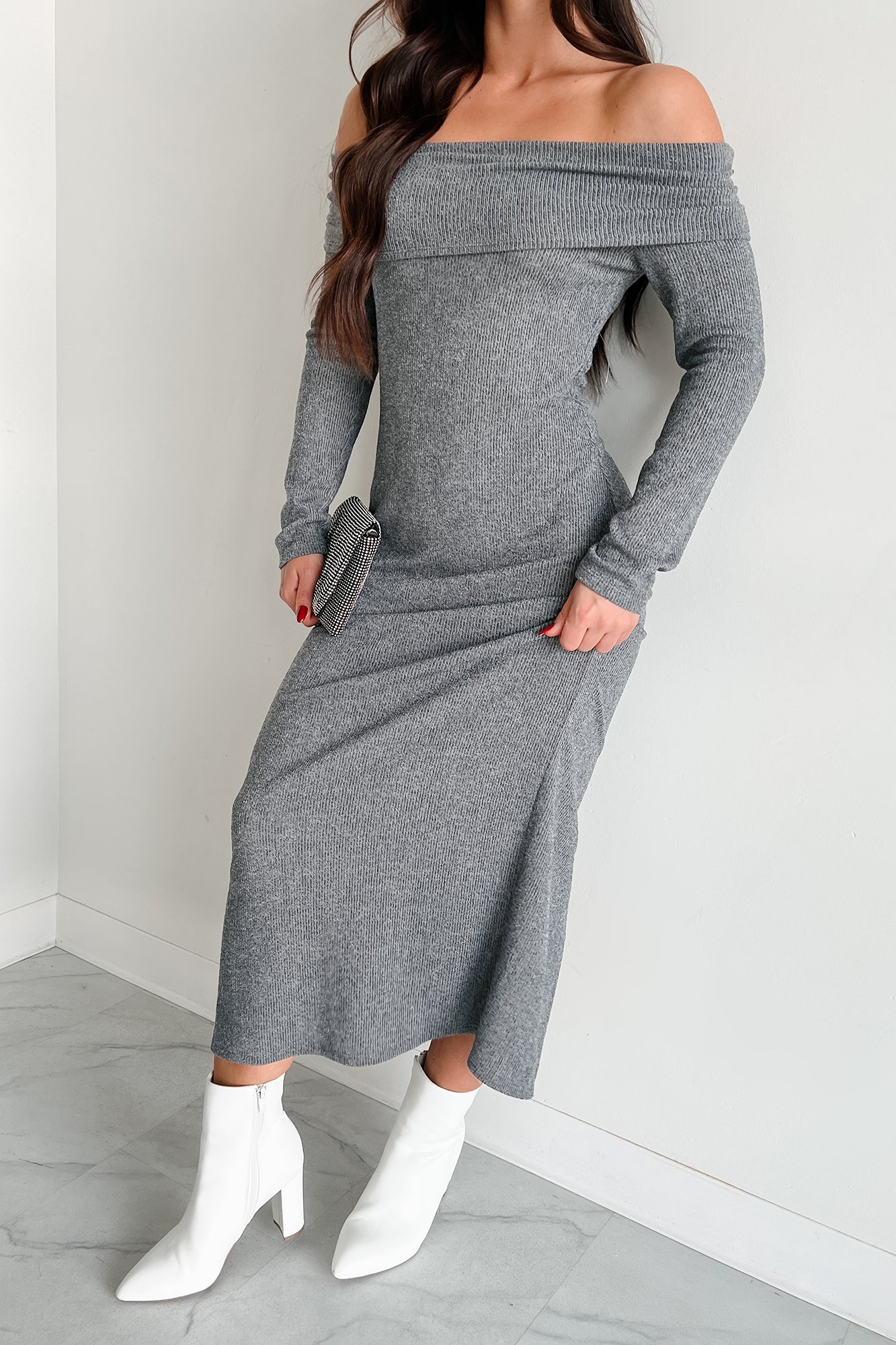 Tanya Off The Shoulder Sweater Maxi Dress (Heather Grey) · NanaMacs