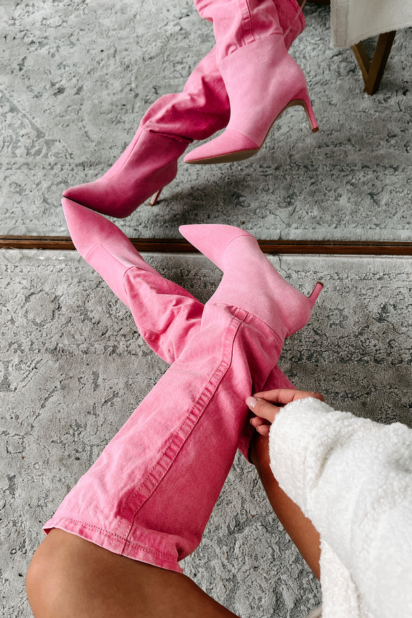 My Single Days Heeled Denim Boots (Pink Denim) - NanaMacs