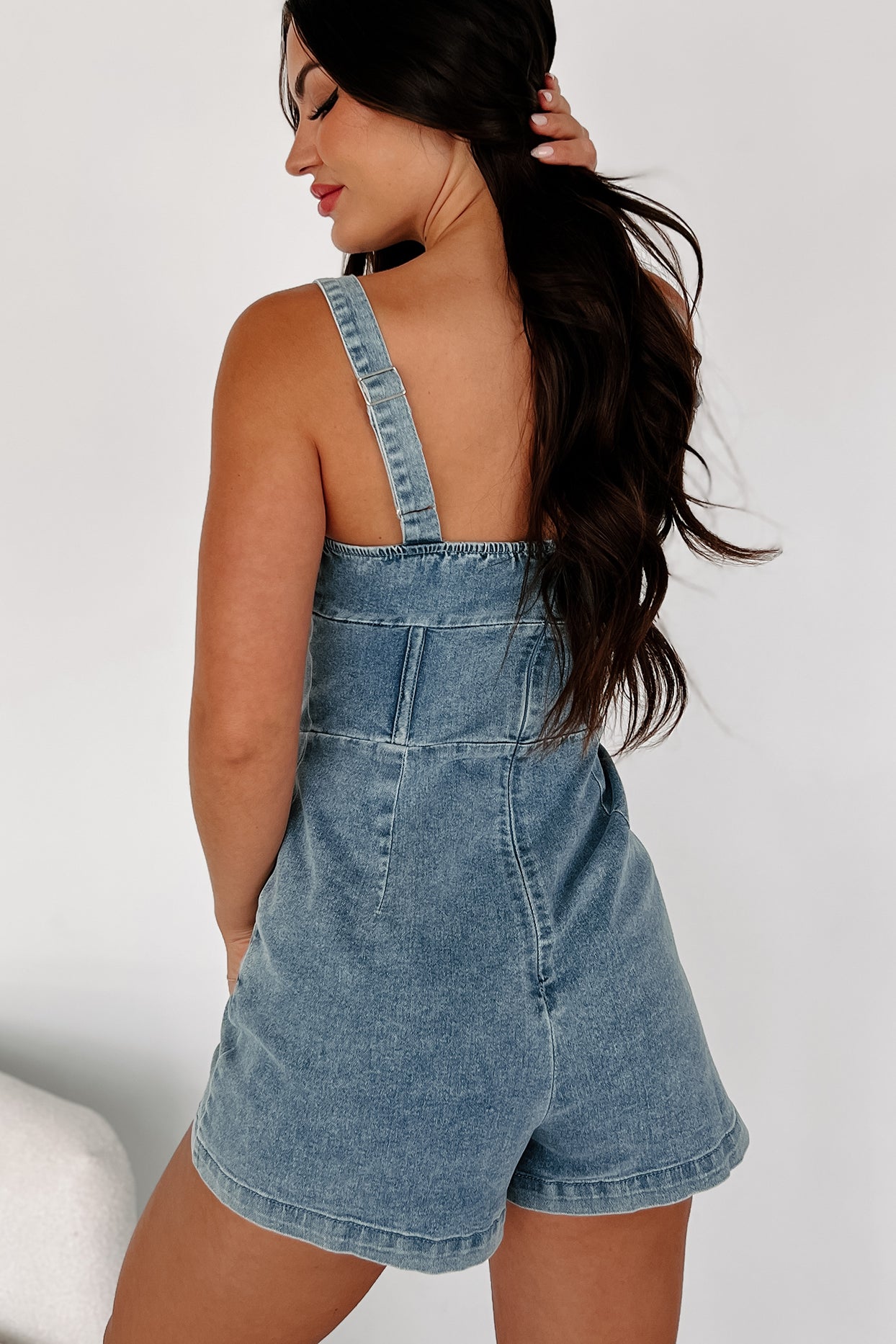 Who's Counting Corset Denim Romper (Denim)