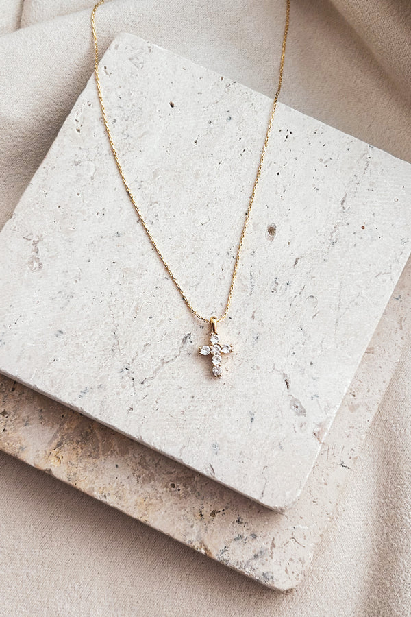 By His Grace Rhinestone Cross Necklace (Gold) - NanaMacs