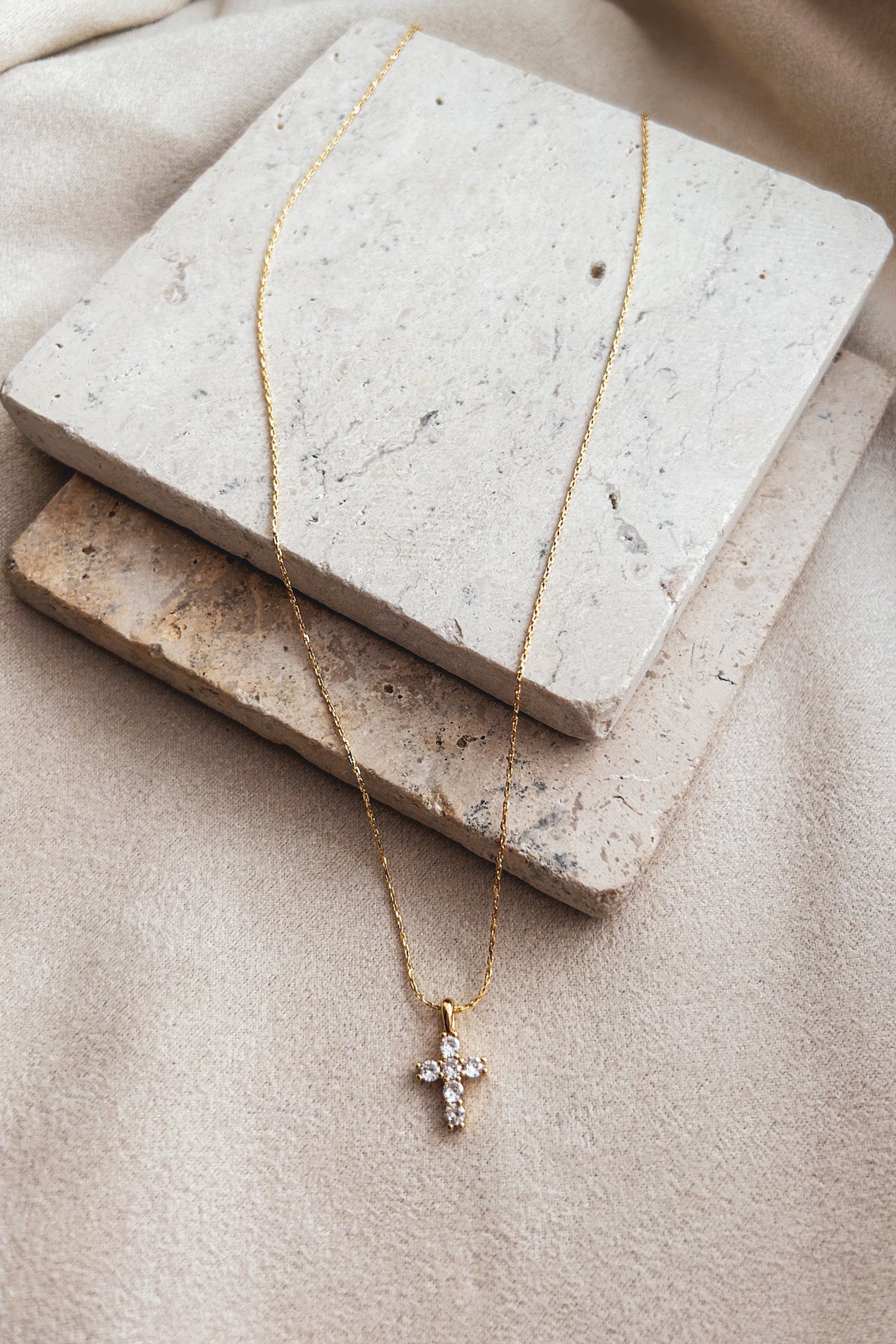 By His Grace Rhinestone Cross Necklace (Gold) - NanaMacs