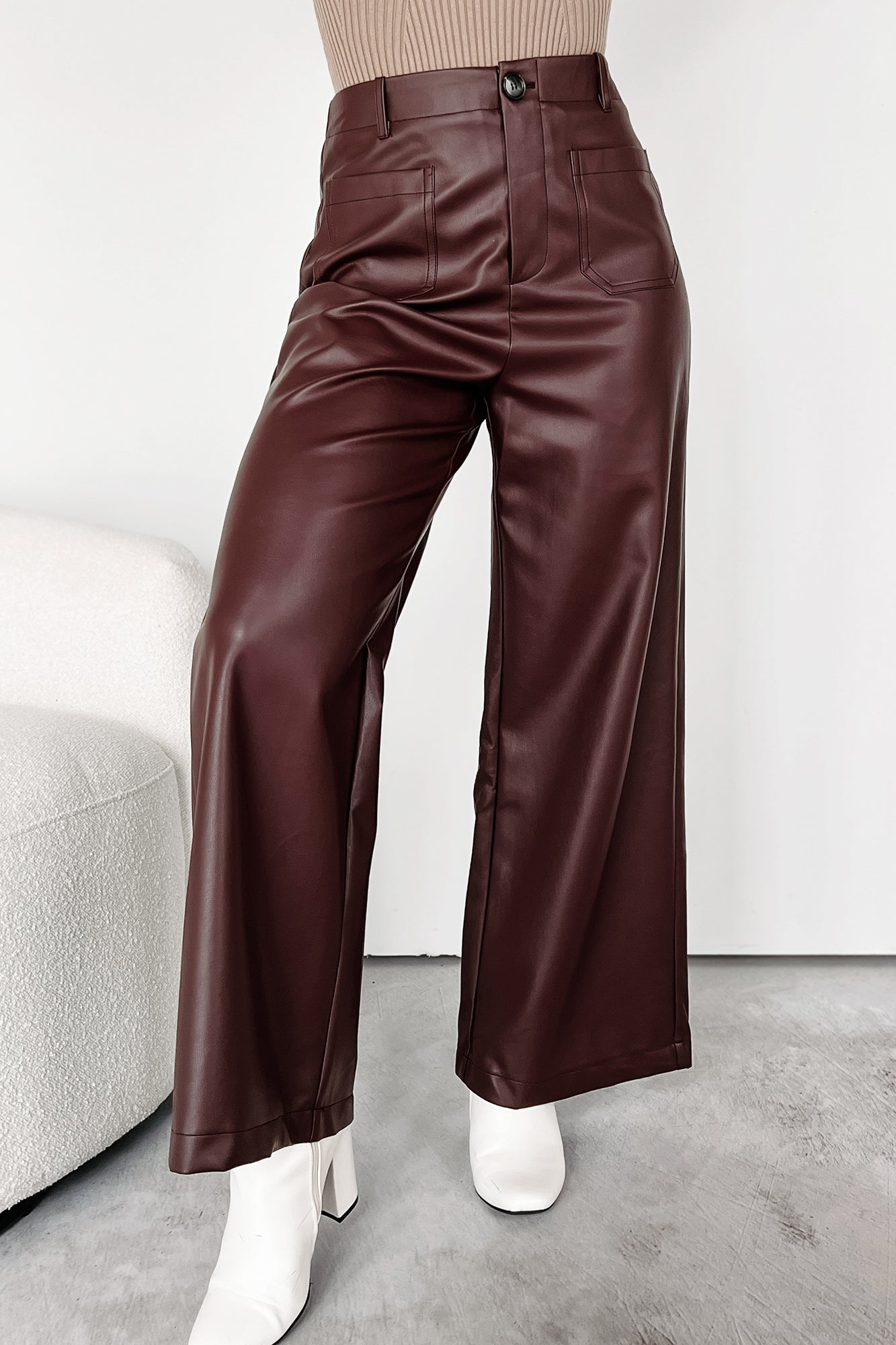 More Than Usual Wide-Leg Faux Leather Pant (Chocolate) - NanaMacs