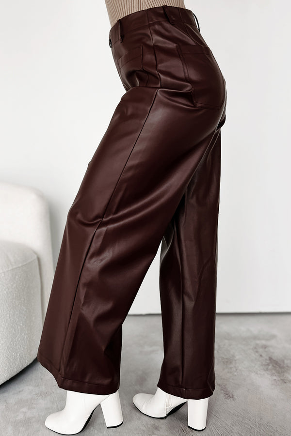 More Than Usual Wide-Leg Faux Leather Pant (Chocolate) - NanaMacs