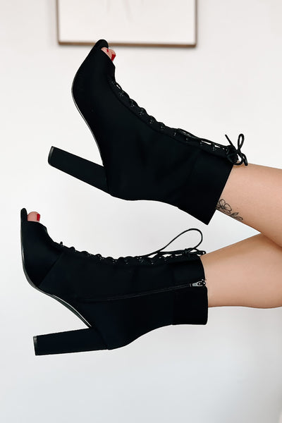 Uptown Chic Open Toe Lace-Up Booties (Black) - NanaMacs