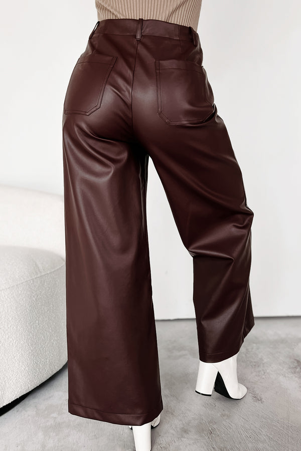 More Than Usual Wide-Leg Faux Leather Pant (Chocolate) - NanaMacs