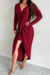 Shoot Your Shot Twist Knot High-Low Dress (Dark Marsala) - NanaMacs