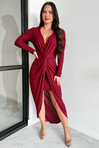 Shoot Your Shot Twist Knot High-Low Dress (Dark Marsala) - NanaMacs