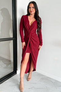 Shoot Your Shot Twist Knot High-Low Dress (Dark Marsala) - NanaMacs