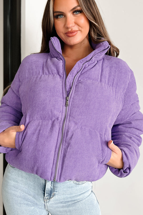 Snow Season Corduroy Puffer Jacket (Purple) - NanaMacs