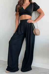 Coastal Getaway Crop Top & Pants Set (Black) - NanaMacs