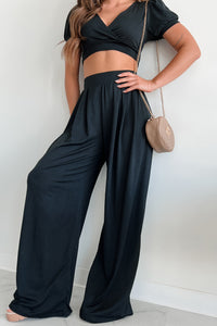 Coastal Getaway Crop Top & Pants Set (Black) - NanaMacs