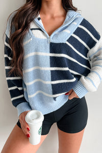 Cute But Chaotic Colorblock Stripe Sweater (Blue Multi) - NanaMacs