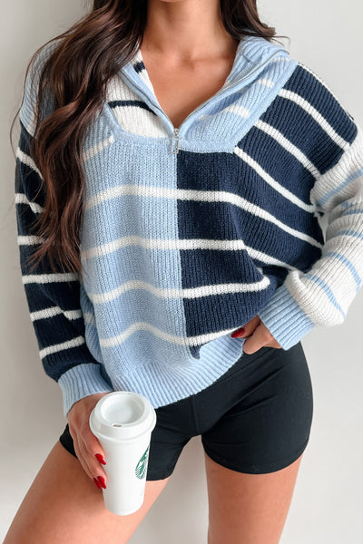 Cute But Chaotic Colorblock Stripe Sweater (Blue Multi)