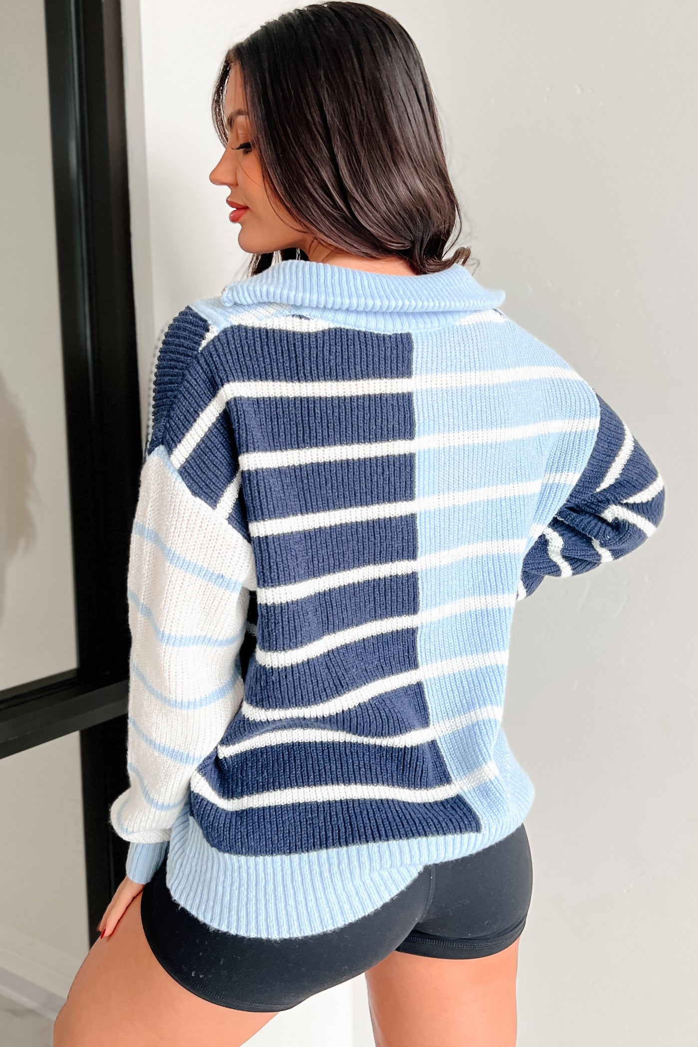 Cute But Chaotic Colorblock Stripe Sweater (Blue Multi) - NanaMacs