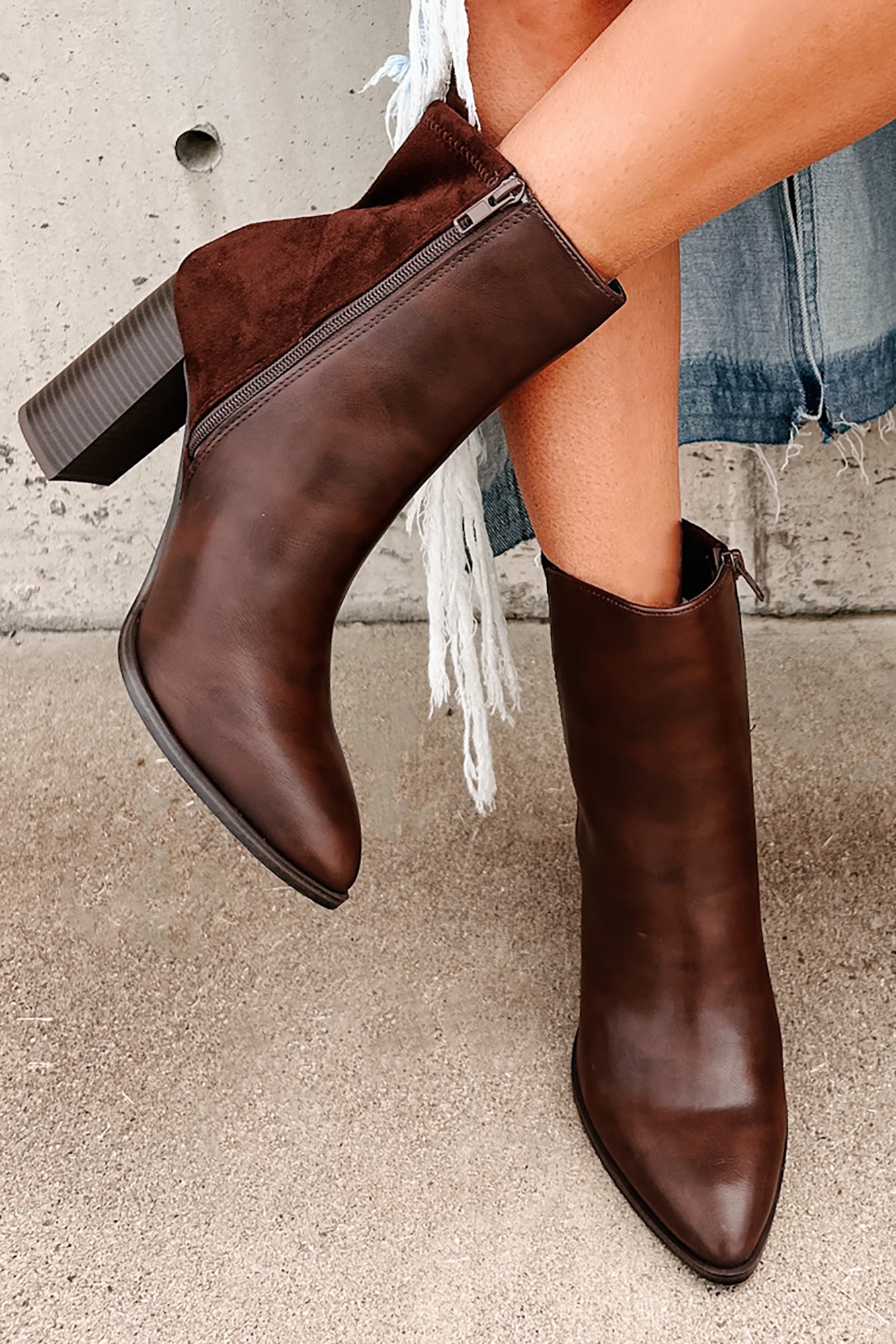 Brown leather pointed toe booties best sale