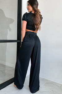 Coastal Getaway Crop Top & Pants Set (Black) - NanaMacs