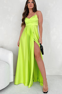 Look At The Bright Side Rhinestone Strap Maxi Dress (Lime) - NanaMacs