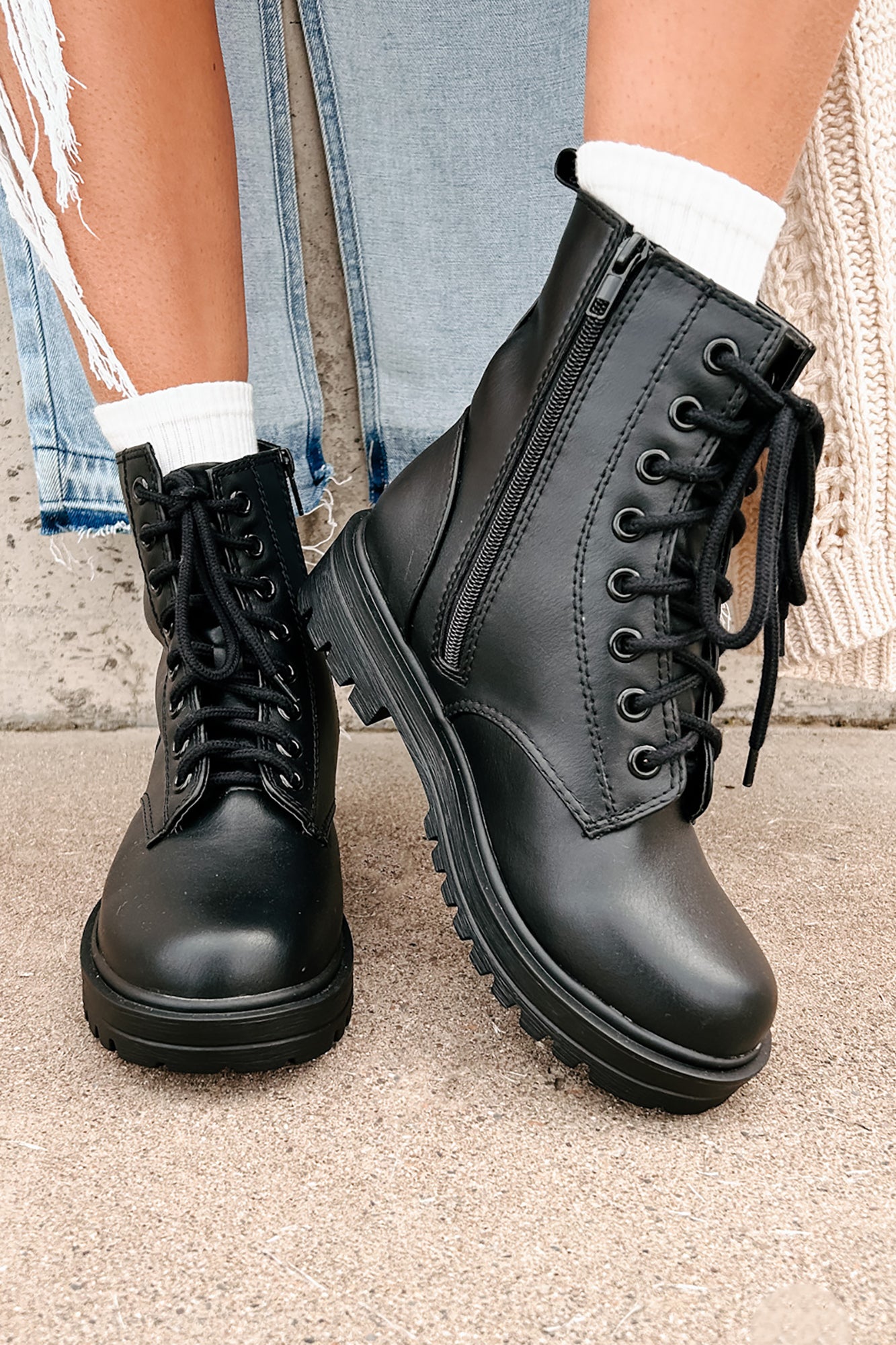 Taking Command Faux Leather Combat Boots (Black PU) - NanaMacs