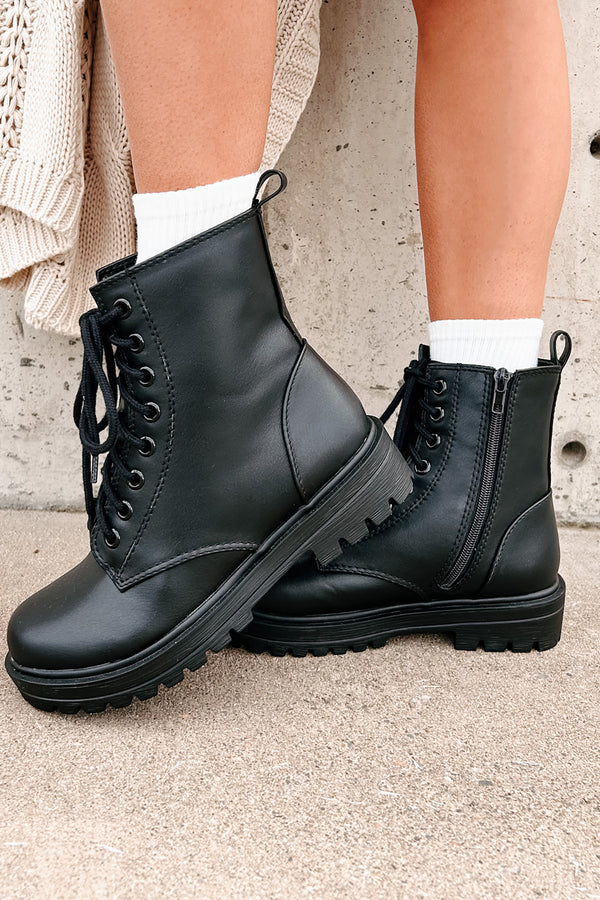 Taking Command Faux Leather Combat Boots (Black PU) - NanaMacs