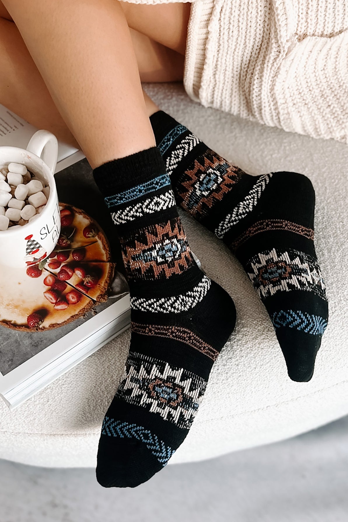 Sole Mates Aztec Print Crew Socks (Black) - NanaMacs