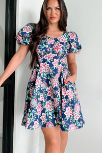 Graceful Blooms Floral Mini Dress (Navy) - NanaMacs