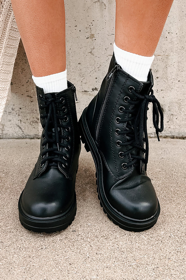 Taking Command Faux Leather Combat Boots (Black PU) - NanaMacs