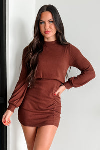 Step On The Scene Ruched Mini Dress (Chocolate) - NanaMacs