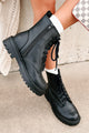 Taking Command Faux Leather Combat Boots (Black PU) - NanaMacs